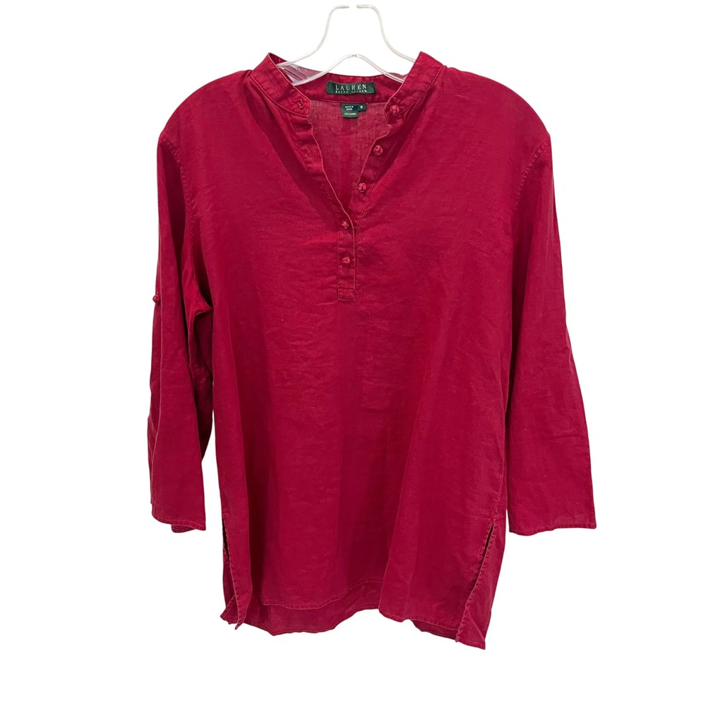 Lauren Ralph Lauren Red Linen Tunic Top Oriental‎ Lagenlook Womens Size Medium